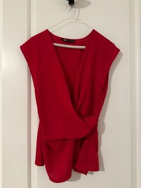 Zara Red Drape Wrap Front Blouse,S, EUC